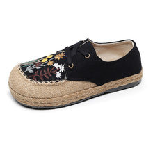 Load image into Gallery viewer, New Ethnic Style Women&#39;s Shoes Dandelion Embroidered Linen Shoes Cow Tendon Bottom Hand-stitched Top Lace-up Cloth Shoes
