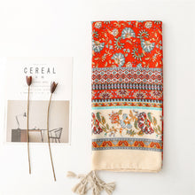 Load image into Gallery viewer, Retro Ethnic Style Shawl Red Flower Scarf Cotton Linen Scarf
