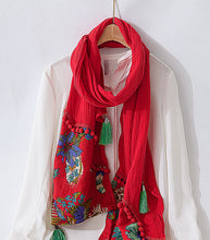 Load image into Gallery viewer, Spring and Autumn Cotton and Hemp Red Scarf Retro Winter Versatile Art Shawl
