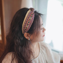 Load image into Gallery viewer, Bohemian Ethnic Wind Embroidery Knotted Headband High Skull Top Big Head Circumference Hair Hole Headband
