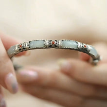 Load image into Gallery viewer, 925 Silver New Jade Nanhong Bracelet Opening Female Retro Classic Ethnic Style Flower Silk Hollow
