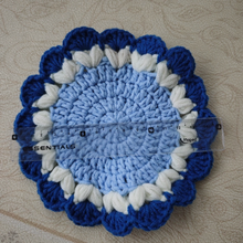 Load image into Gallery viewer, Hand-crocheted Blue Lace Coaster Wool Thermal Insulation Placemat
