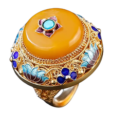 Load image into Gallery viewer, Handmade Silver Flower Silk Inlaid with Topaz Honey Wax S925 Silver Ring Retro Palace Gilded Gold Big Thumb Ring
