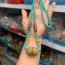 Load image into Gallery viewer, New Tibetan Ethnic Style Handmade Beeswax Turquoise Inlaid Nepalese Accessories Neck Hanging Sweater Chain

