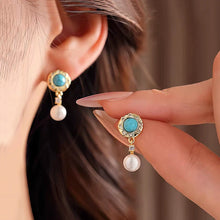 Load image into Gallery viewer, 925 Silver Needle Turquoise Freshwater Pearl Earrings Women's Premium Light Luxury Niche Design Retro Anti-Allergy Earrings
