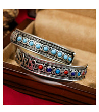 Load image into Gallery viewer, Ethnic Style Nepalese Handmade Jewelry Inlaid with Turquoise Retro Tibetan Jewelry Bracelet, Six-syllable mantra
