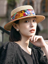 Load image into Gallery viewer, Straw Hat Retro Ethnic Style Embroidery Flower Beach Hat Spring and Summer Basin Hat
