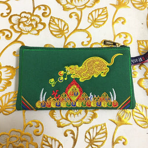 Tibetan Embroidered Canvas Wallet Large Capacity Double Layer Handheld Bag Card Bag Phone Bag Zipper Integrated Bag