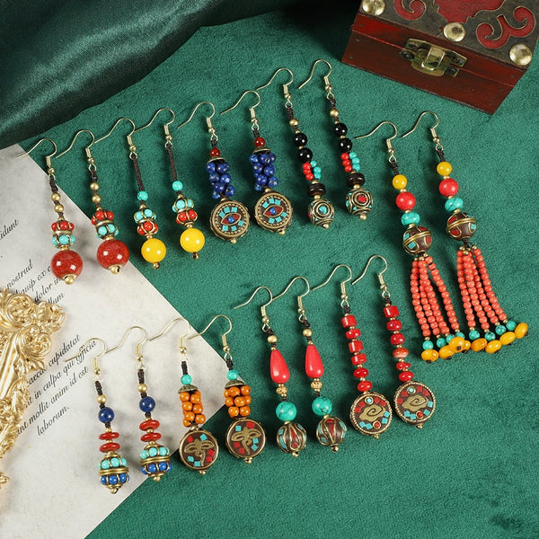 Nepalese Tibetan Woven Earrings Original Design Ethnic Style Long Tassel Earrings Tibetan Exotic Retro Earrings