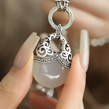 Load image into Gallery viewer, 925 Silver Retro New Tang Grass Pattern Money Bag Chalcedony Water Drop Pendant Round Bead Sweater Chain Ethnic Style Women's Necklace
