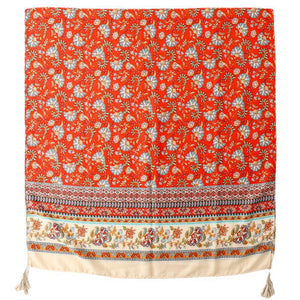 Retro Ethnic Style Shawl Red Flower Scarf Cotton Linen Scarf