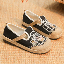 Load image into Gallery viewer, New Embroidered Cloth Shoes Flat Bottom Shallow Mouth Woven Cloth Shoes Lazy One Pedal Round Head Splicing Women's Cloth Shoes

