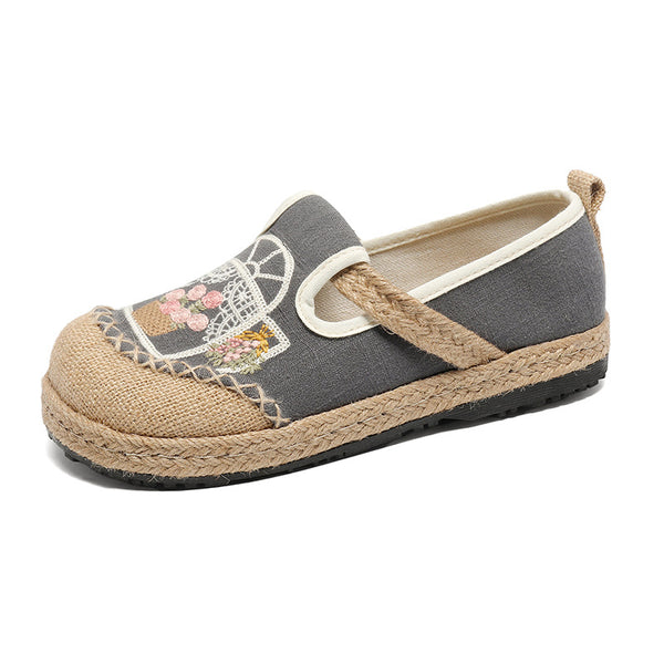 New Embroidered Cloth Shoes Flat Bottom Shallow Mouth Woven Cloth Shoes Lazy One Pedal Round Head Splicing Women's Cloth Shoes