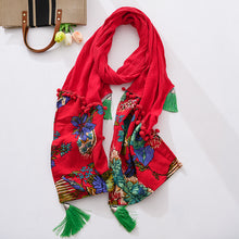 Load image into Gallery viewer, Spring and Autumn Cotton and Hemp Red Scarf Retro Winter Versatile Art Shawl
