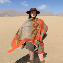 Load image into Gallery viewer, Tibetan Great Retro Totem Red Warm Outer Shawl Women&#39;s Scarf Autumn and Winter Cloak Big Cloak
