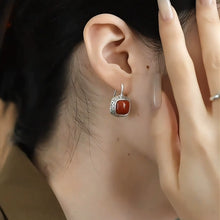 Load image into Gallery viewer, 925 Silver Retro New Tibetan Square Earrings Hollow Women&#39;s Curly Grass Pattern Women&#39;s Old Earrings
