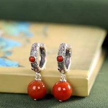 Load image into Gallery viewer, Ethnic Style Retro Classic Earrings with Red Beads Earrings Hollow Out Old Women&#39;s Temperament Ear Jewelry
