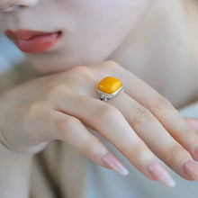 Load image into Gallery viewer, 925 Silver Retro New Ethnic Style Chicken Oil Yellow Beeswax Square Ring Earrings Niche Design Premium
