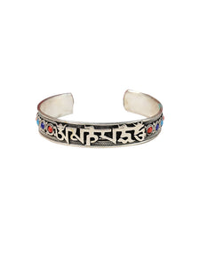 Ethnic Style Nepalese Handmade Jewelry Inlaid with Turquoise Retro Tibetan Jewelry Bracelet, Six-syllable mantra