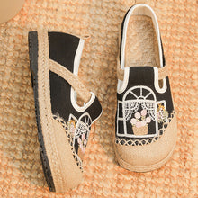 Load image into Gallery viewer, New Embroidered Cloth Shoes Flat Bottom Shallow Mouth Woven Cloth Shoes Lazy One Pedal Round Head Splicing Women's Cloth Shoes
