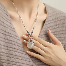 Load image into Gallery viewer, 925 Silver Retro New Tang Grass Pattern Money Bag Chalcedony Water Drop Pendant Round Bead Sweater Chain Ethnic Style Women's Necklace
