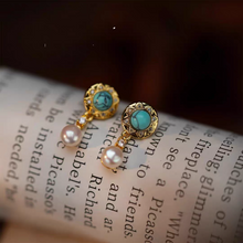 Load image into Gallery viewer, 925 Silver Needle Turquoise Freshwater Pearl Earrings Women's Premium Light Luxury Niche Design Retro Anti-Allergy Earrings
