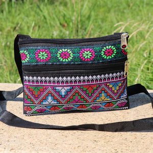 Ethnic Embroidery Single Shoulder Crossbody Bag Double Layer Zipper Bag