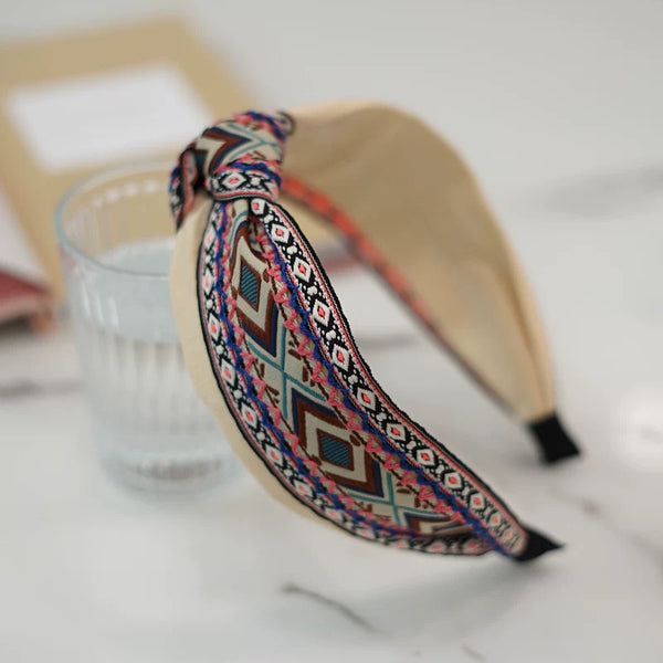 Bohemian Ethnic Wind Embroidery Knotted Headband High Skull Top Big Head Circumference Hair Hole Headband