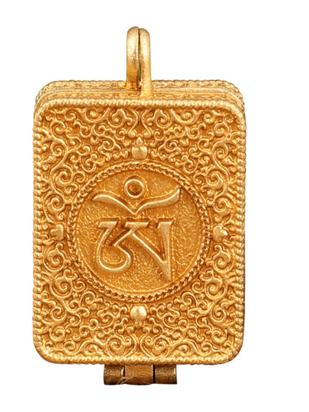 Tibetan Style All Brass Mandala Patterned Gawu Box with Six Character True Words Pendant, Ethnic Style Talisman