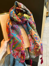 Load image into Gallery viewer, Ethnic Style Colored Silk Scarves Women&#39;s Summer Versatile Yarns Cotton and Linen Feel Air-conditioned Room Scarves Beach Towels Sun Protection Shawls
