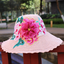 Load image into Gallery viewer, New Ethnic Style Embroidery Big brim Hat Sun Visor Hat 3D Flower Hat Women&#39;s Embroidery Hat

