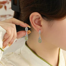 Load image into Gallery viewer, 925 Silver Retro New Jade Paper Pattern Water Drop Earrings, Ear Buckles Hollow Femininity Versatile Niche Design
