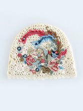 Load image into Gallery viewer, Ethnic Style Phoenix Embroidery Women's Headscarf Cover White Autumn Hat Hollow Knitting Heap Headscarf Woven Hat
