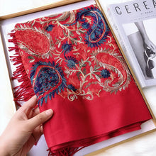 Load image into Gallery viewer, Autumn and Winter New Nepal Imitation Cashmere Cotton Embroidery Colorful Cashew National Scarf
