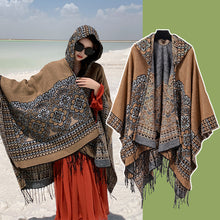 Load image into Gallery viewer, Ethnic Style New Split Shawl Women&#39;s Cloak Scarf Thickened Warm Travel Coat Cloak
