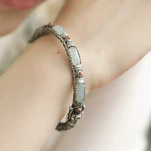 Load image into Gallery viewer, 925 Silver New Jade Nanhong Bracelet Opening Female Retro Classic Ethnic Style Flower Silk Hollow
