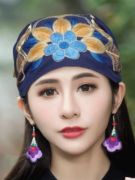 Ethnic Style Embroidered Headscarf Hat Single-layer Small Hat Thin Headgear Hat