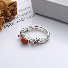 Load image into Gallery viewer, S925 Pure Silver Retro Old Craft Pattern Decorated with Southern Red Agate Art Style Open Ring
