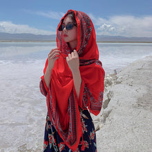 Load image into Gallery viewer, Red Ethnic Style Sunscreen Shawl Women&#39;s Summer Thin Style Wrapped with Silk Scarves, Beach Scarves
