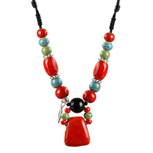 Load image into Gallery viewer, Retro Ethnic Style Ceramic Necklace for Women&#39;s Simple Collar Chain Versatile Red Pendant Long Sweater Chain Pendant Accessories
