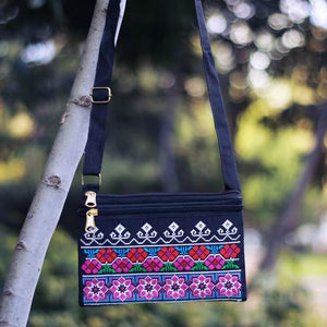 New Ethnic Style Cross Stitch Wallet Double Pull Crossbody Bag One Shoulder Embroidery Bag