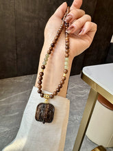 Load image into Gallery viewer, Black Pear with Agarwood Zakiram Square Pendant Necklace, Natural Hetian Jade
