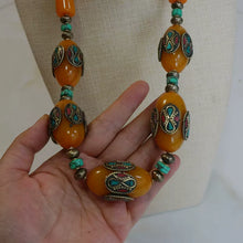 Load image into Gallery viewer, Ethnic Style Tibetan Accessories, Imitation Beeswax Oversized Nepalese Copper Bead Handmade Short Necklace, Sweater Chain
