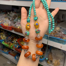 Load image into Gallery viewer, New Tibetan Ethnic Style Handmade Beeswax Turquoise Inlaid Nepalese Accessories Neck Hanging Sweater Chain
