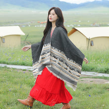 Load image into Gallery viewer, Tibetan Great Retro Totem Red Warm Outer Shawl Women&#39;s Scarf Autumn and Winter Cloak Big Cloak
