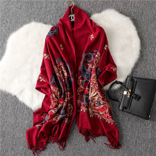 Load image into Gallery viewer, Autumn and Winter New Nepal Imitation Cashmere Cotton Embroidery Colorful Cashew National Scarf
