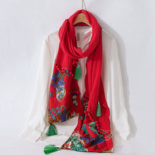 Load image into Gallery viewer, Spring and Autumn Cotton and Hemp Red Scarf Retro Winter Versatile Art Shawl
