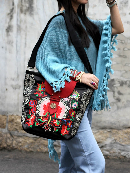 Ethnic Style Embroidery Tibetan Style Retro Canvas Handbag Shoulder Messenger Bag