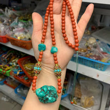 Load image into Gallery viewer, New Tibetan Ethnic Style Handmade Beeswax Turquoise Inlaid Nepalese Accessories Neck Hanging Sweater Chain
