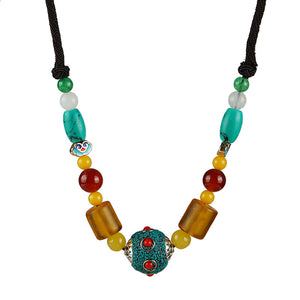 Vintage Handmade Ethnic Style Tibetan Short Necklace Feminine Personality Nepal Honey Wax Accessories Pendant Clavicle Chain